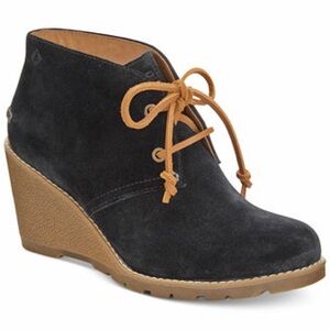 Sperry Black Suede Wedge Boots